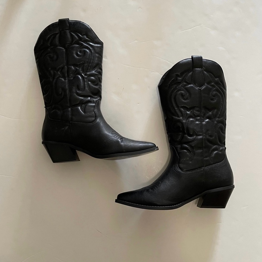 JustFab Black Western Heeled Cowboy Boots